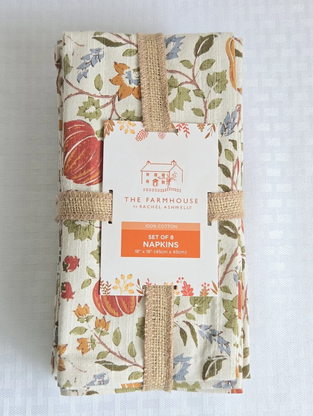Rachel Ashwell Farmhouse Set of 8 Cloth Napkins Harvest Pumpkins Cotton